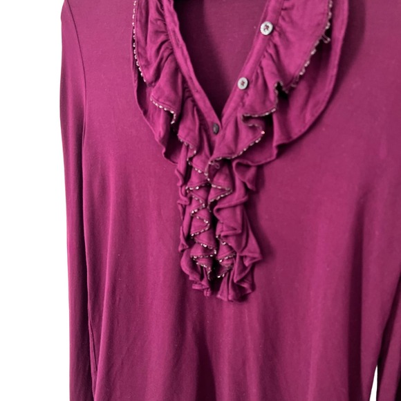 Ralph Lauren Womens PM Petite Medium Merlot Maroon Beaded Blouse Shirt Top - Picture 5 of 7